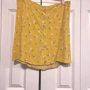 Lush Urban Outfitters‎ Yellow Floral Skater Skirt Size Large